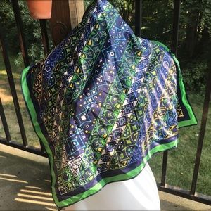 Vintage Helen Plageman Green Blue Yellow Scarf 26”